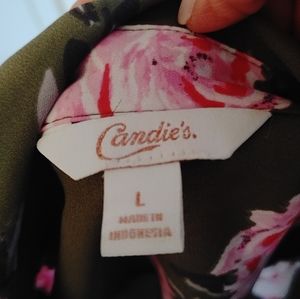 Olive green blouse with pink flowers